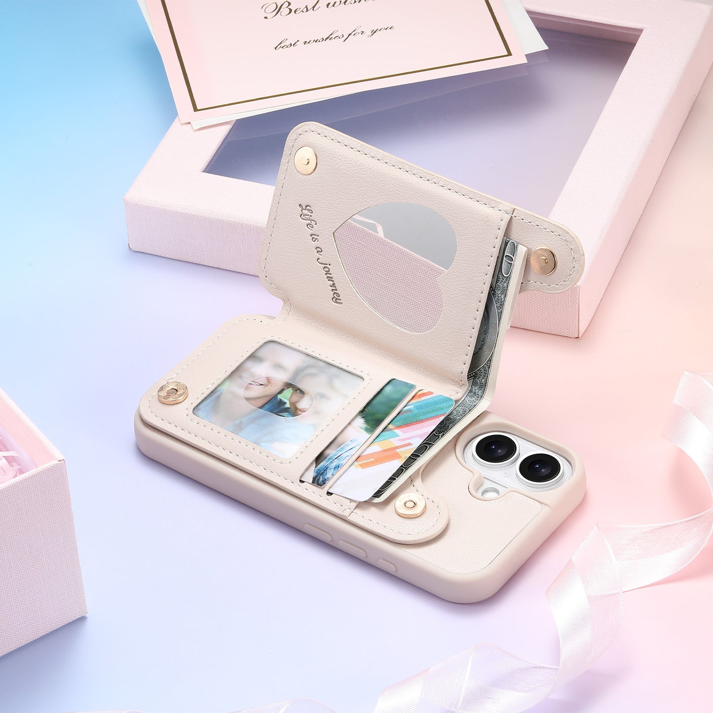 Luxury Flip Wallet with Mirrored Apple Phone Case