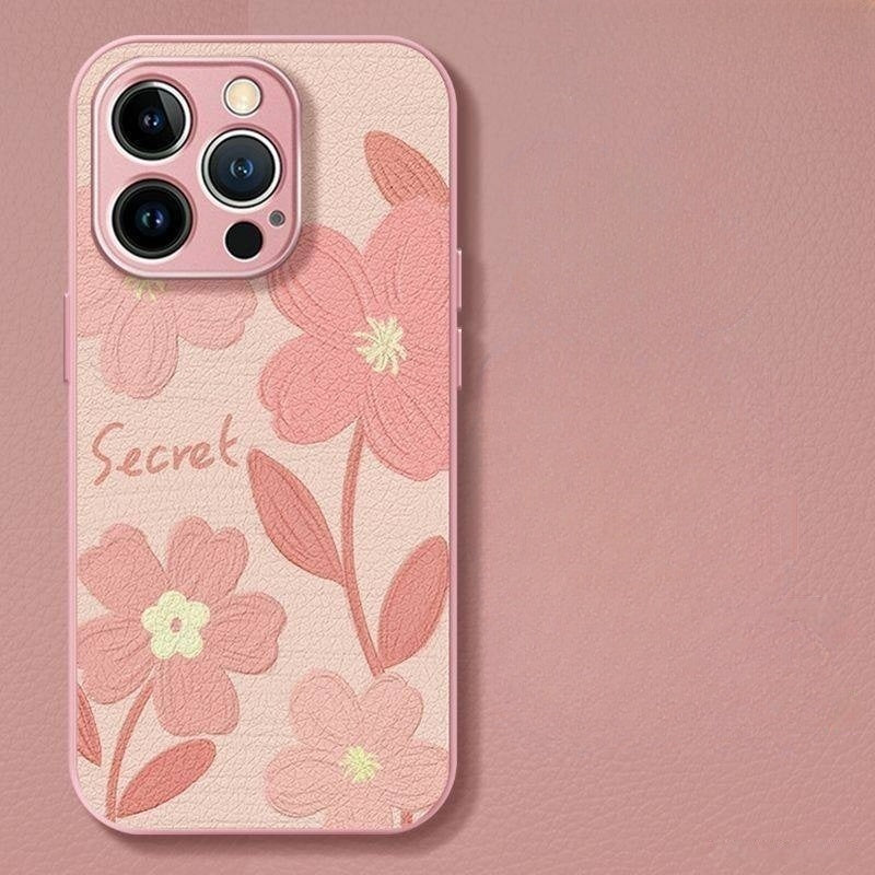 Lambskin oil painting flower Apple phone case