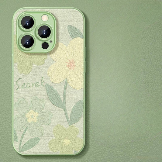 Lambskin oil painting flower Apple phone case