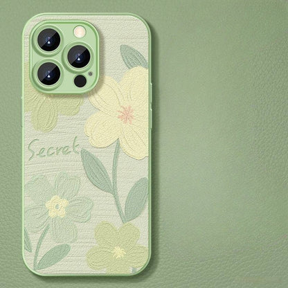 Lambskin oil painting flower Apple phone case