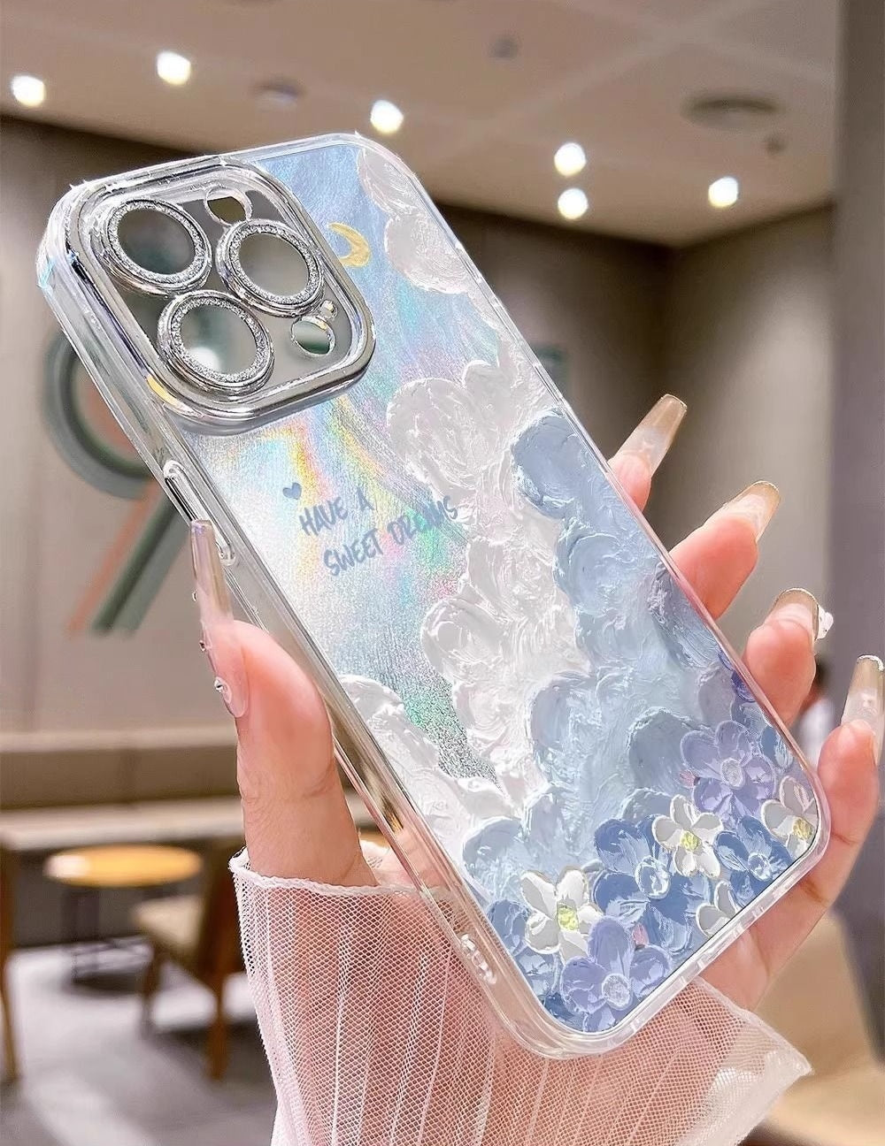 Oil painting cloud feather gauze Apple phone case