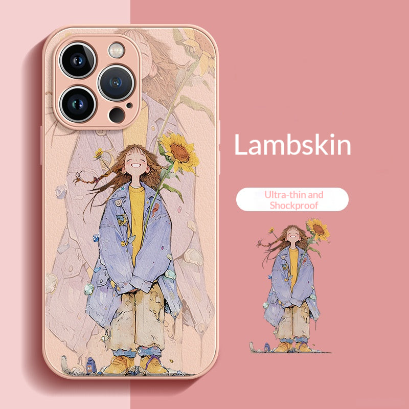 Sunflower Girl Lambskin Apple Phone Case