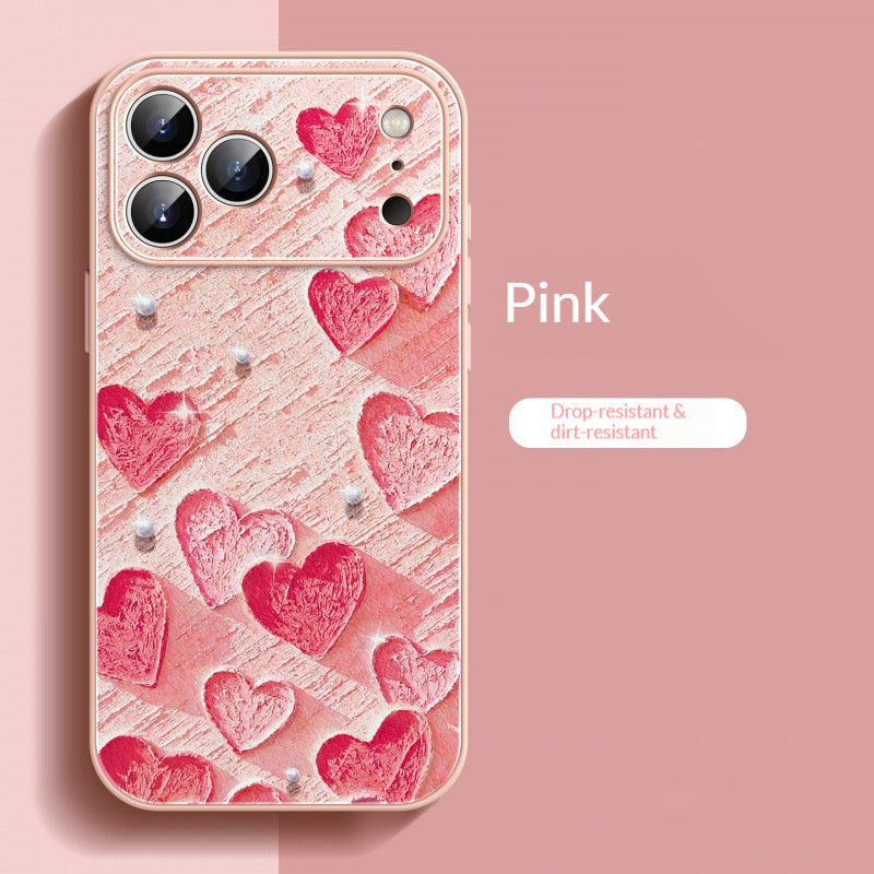 Oil painting heart-shaped lambskin Apple phone case