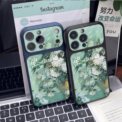 Oil painting white flower magnetic Apple phone case