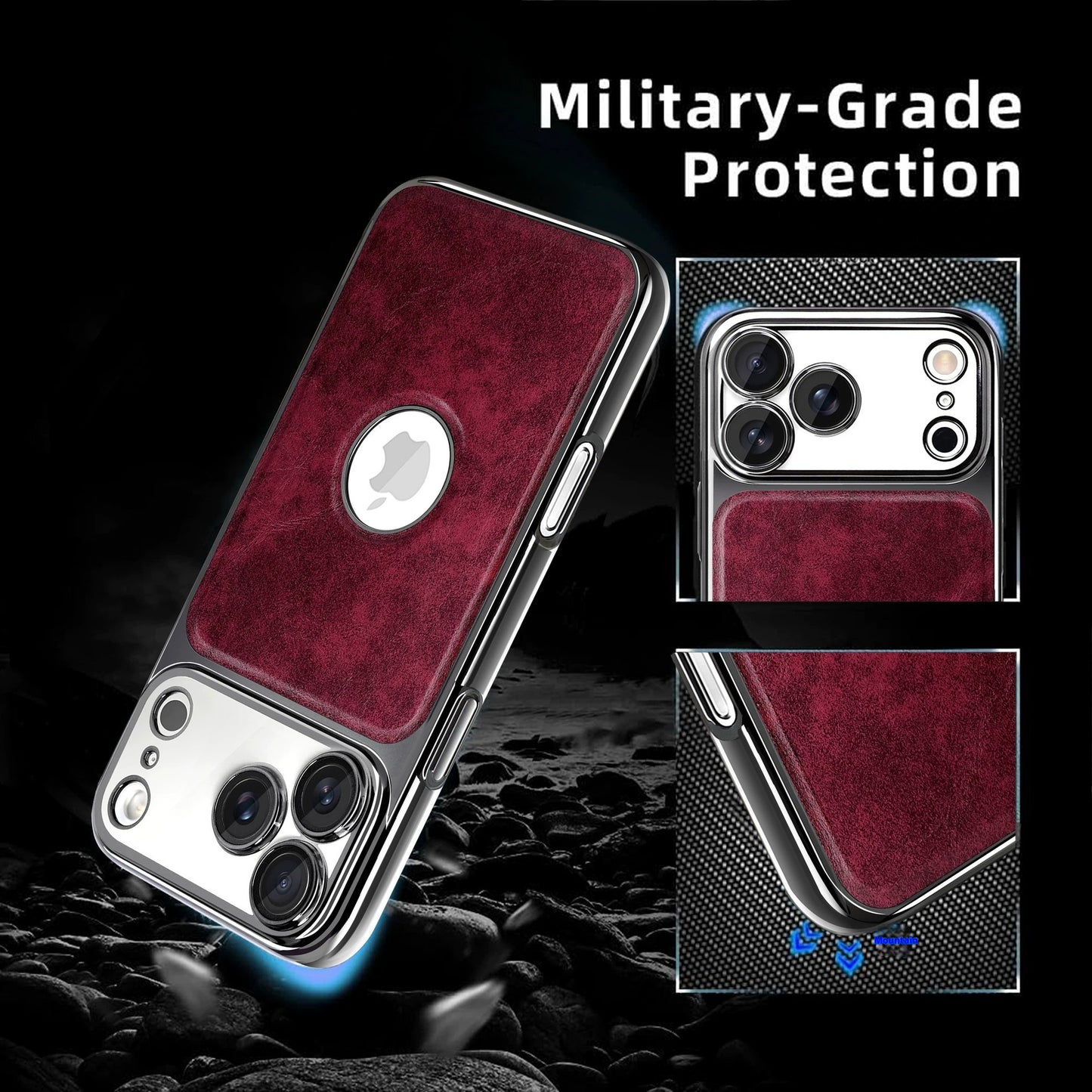 Electroplated frame leather texture exposed logo Apple phone case