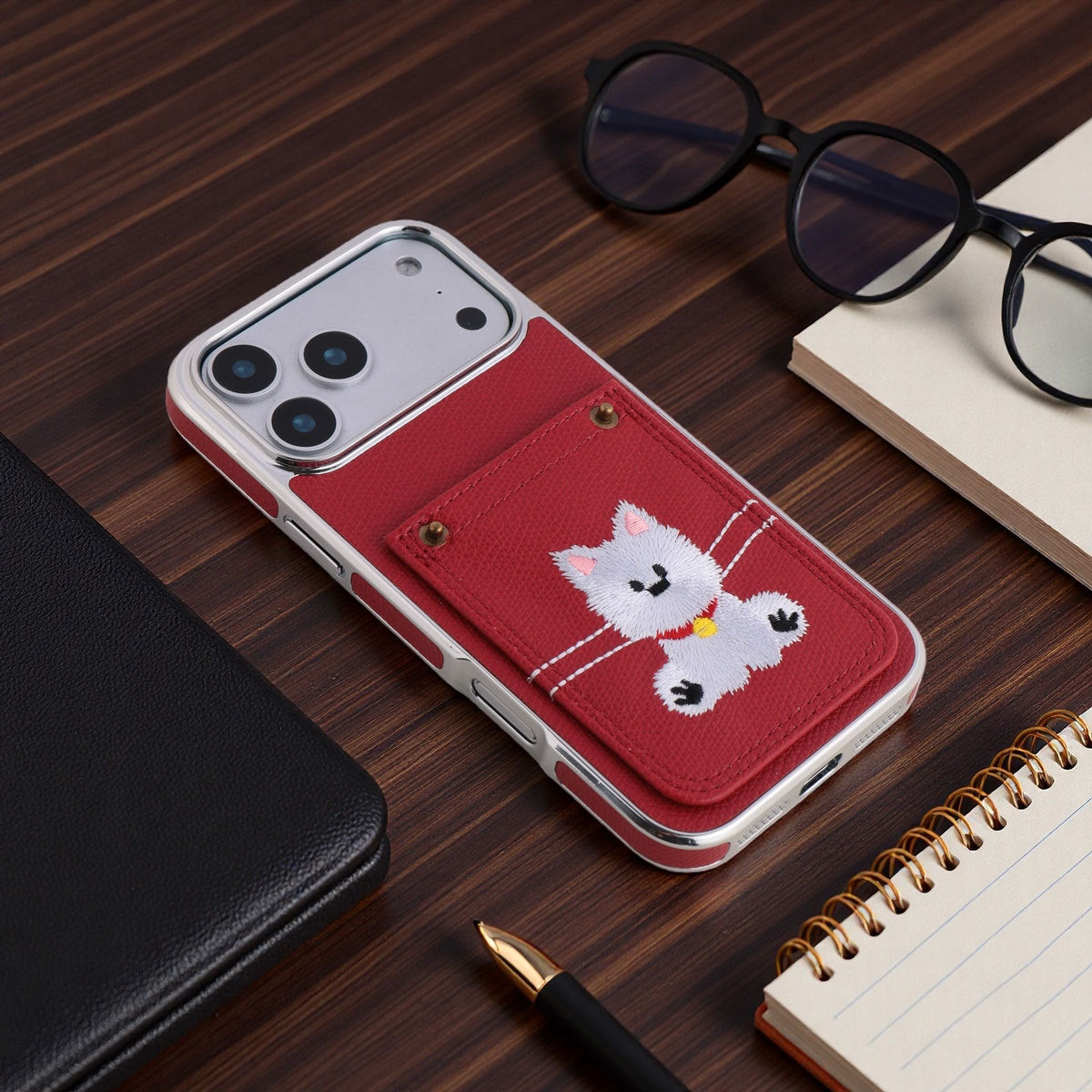 Full-coverage dog embroidered Apple phone case