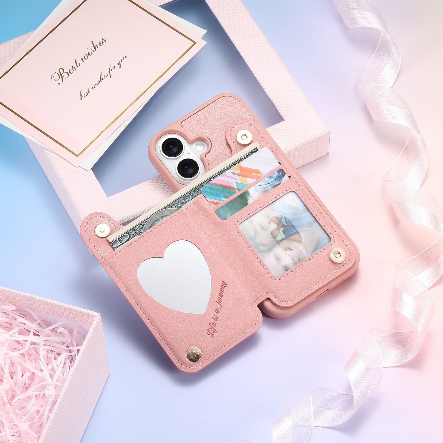 Luxury Flip Wallet with Mirrored Apple Phone Case