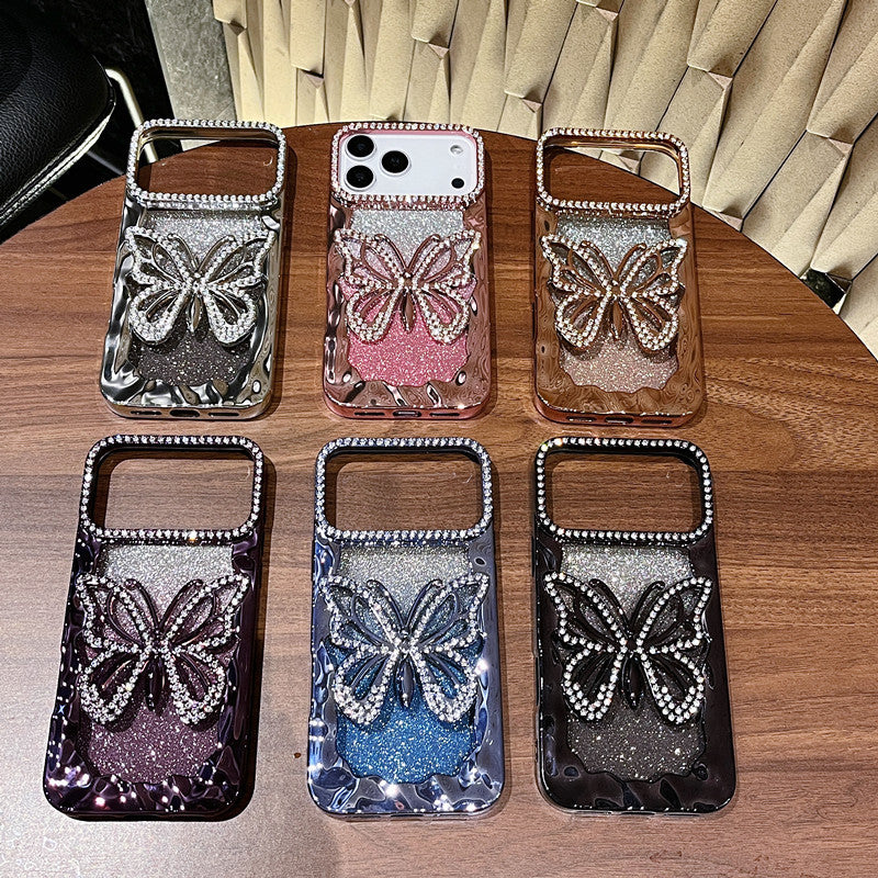 Electroplated glitter rhinestone butterfly Apple phone case