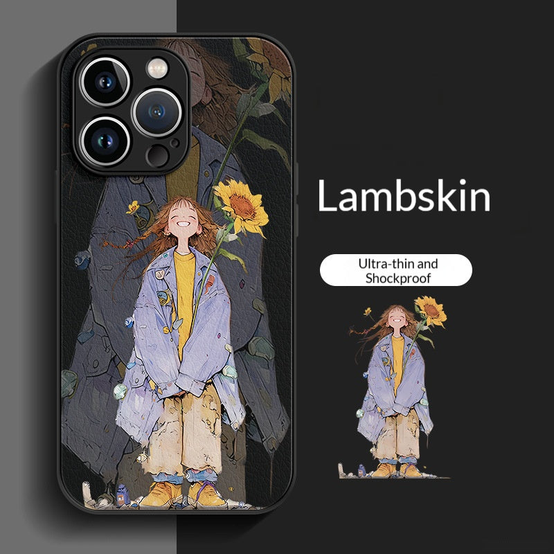 Sunflower Girl Lambskin Apple Phone Case