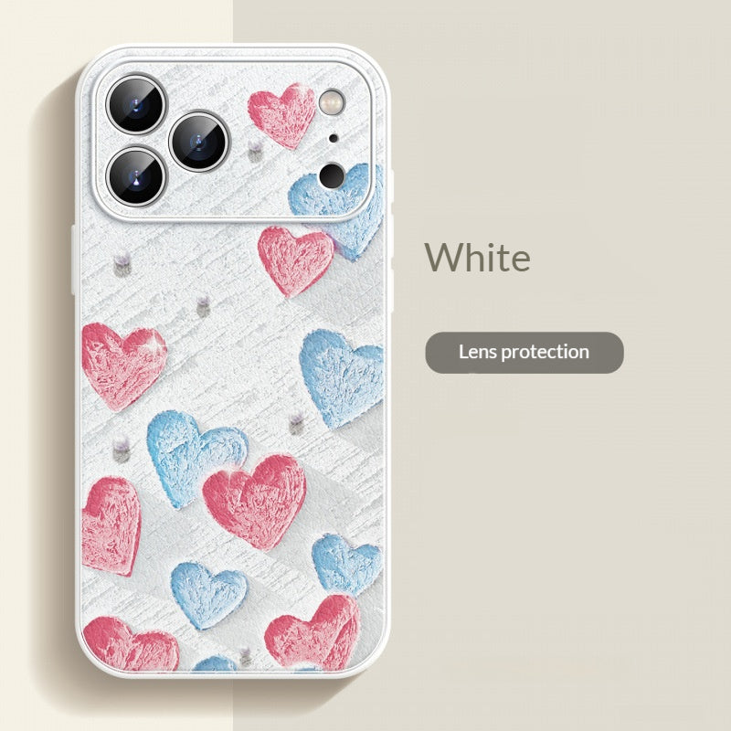 Oil painting heart-shaped lambskin Apple phone case
