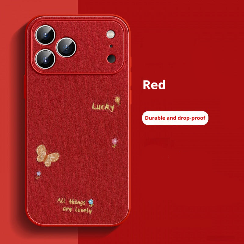 Oil painting butterfly lambskin iPhone case