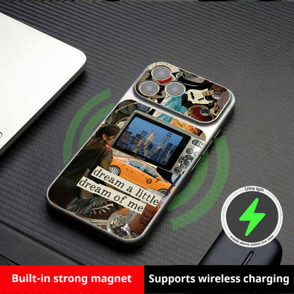 Retro patchwork leather magnetic Apple phone case