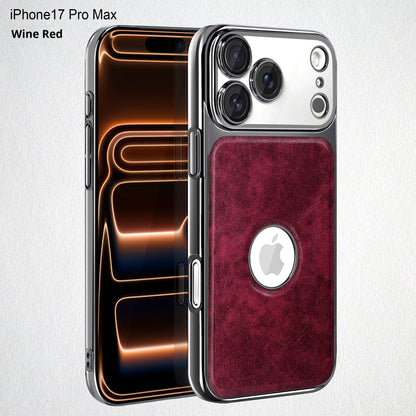 Electroplated frame leather texture exposed logo Apple phone case