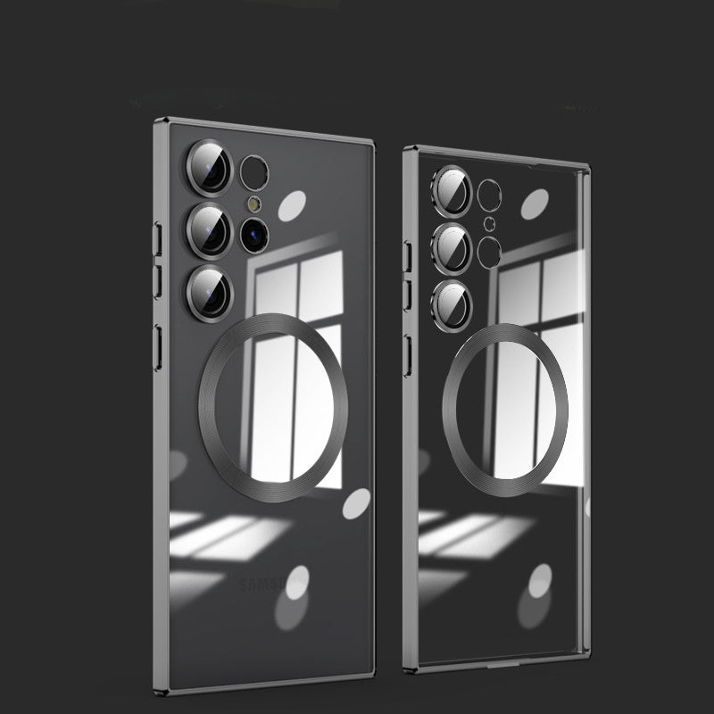 Electroplating magnetic transparent all-inclusive glass Samsung mobile phone case