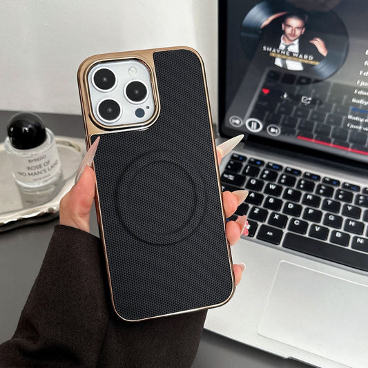 Leather grain magnetic electroplating Apple phone case