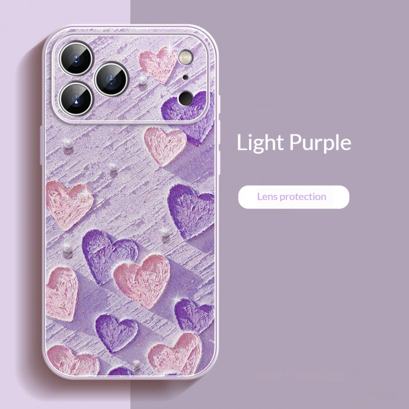Oil painting heart-shaped lambskin Apple phone case