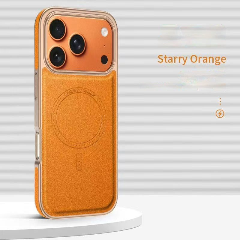 Side leather electroplating magnetic Apple phone case
