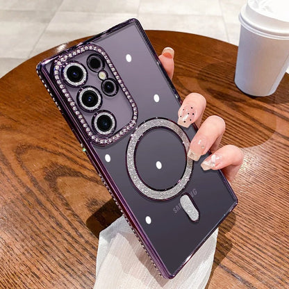 Rhinestone magnetic glitter electroplated Samsung mobile phone case
