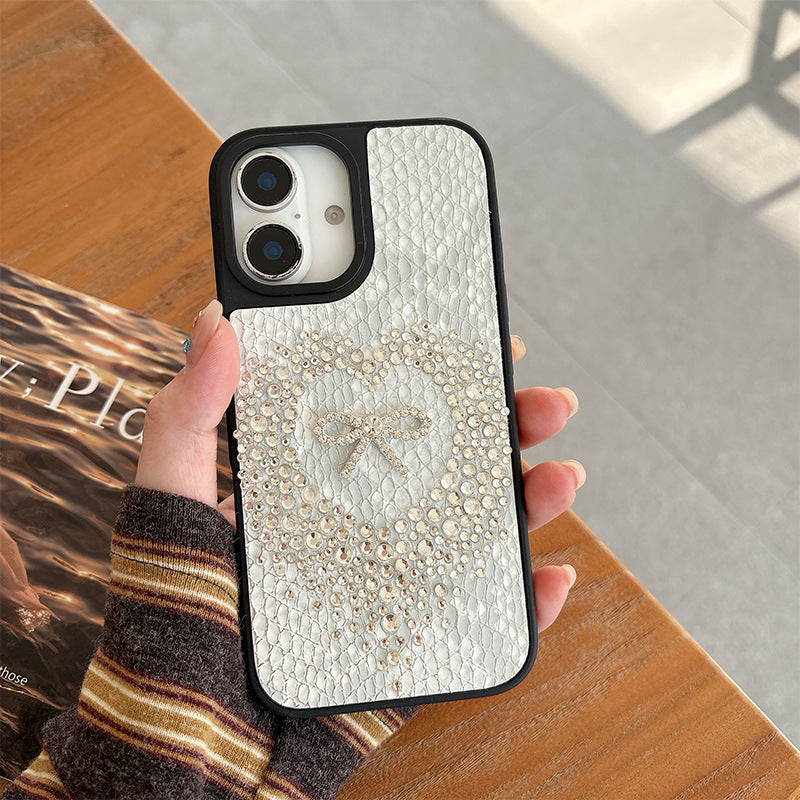 Heart-and-Bow Snakeskin-Pattern iPhone Case