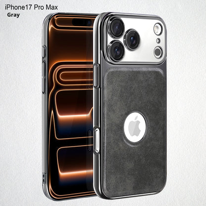 Electroplated frame leather texture exposed logo Apple phone case