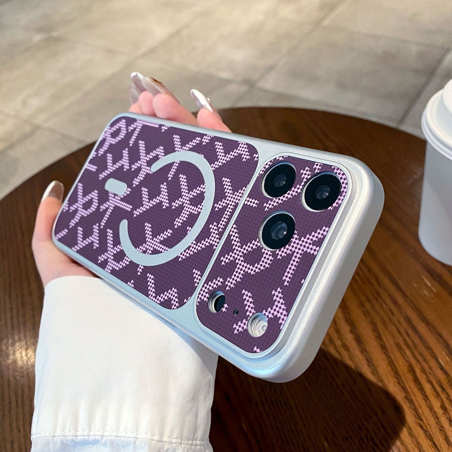 Large window graffiti magnetic leather textured Apple phone case