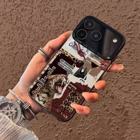 Leopard print red wine Apple phone case