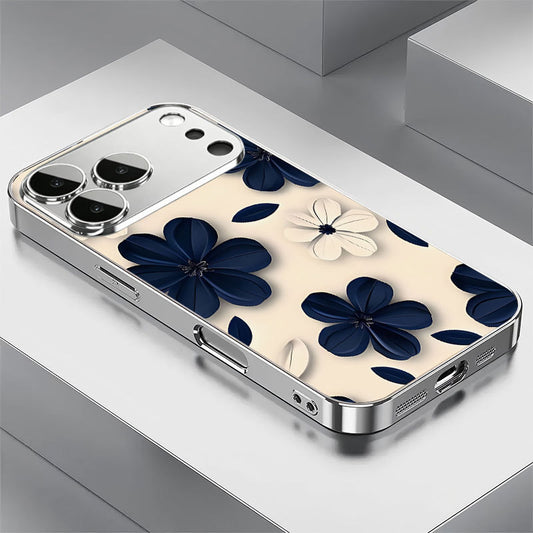 Electroplated glass blue and white flower Apple phone case