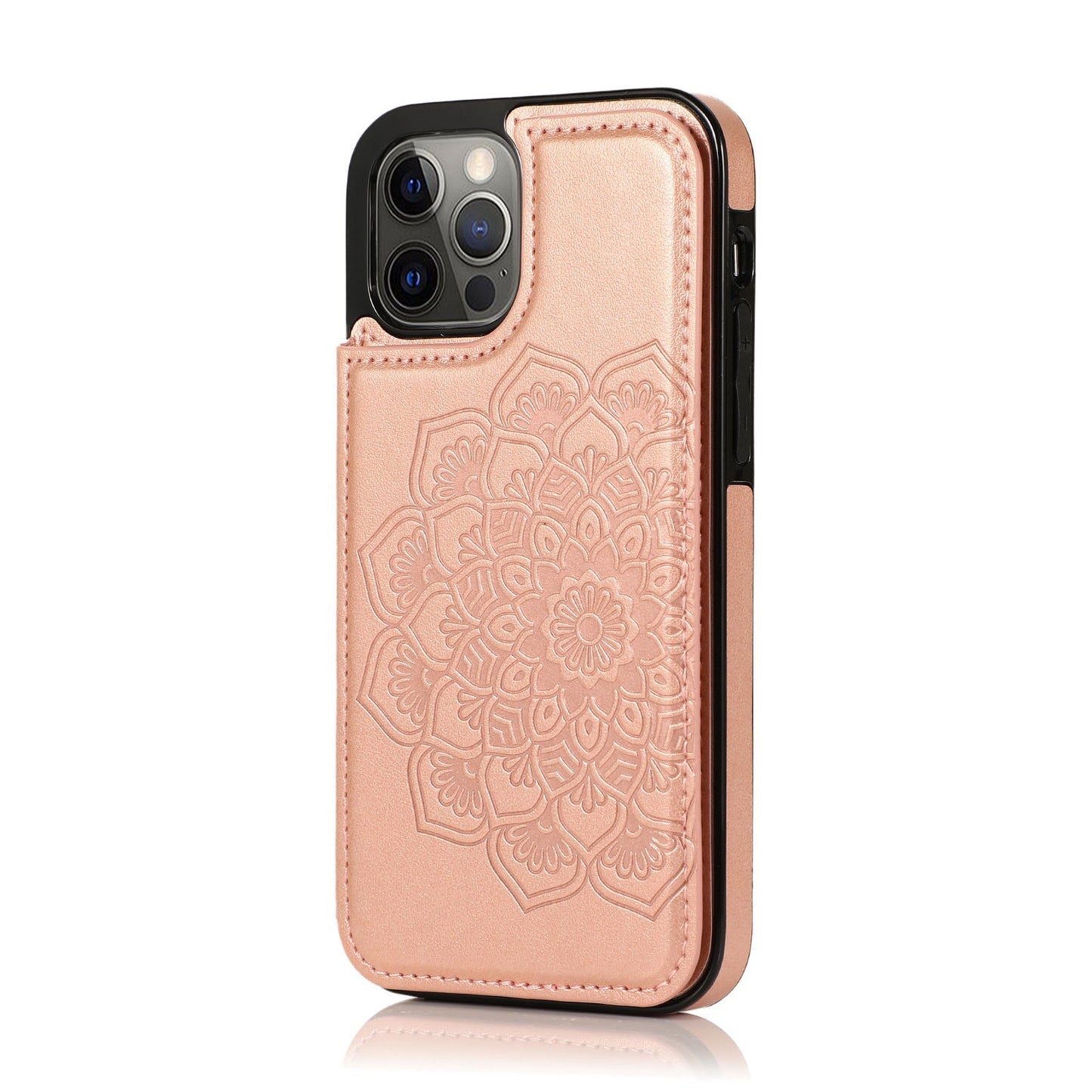 Double-button embossed mandala flip cover card slot Apple phone case