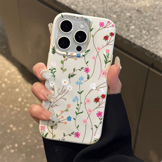 Full-screen floral and lychee-textured Apple phone case
