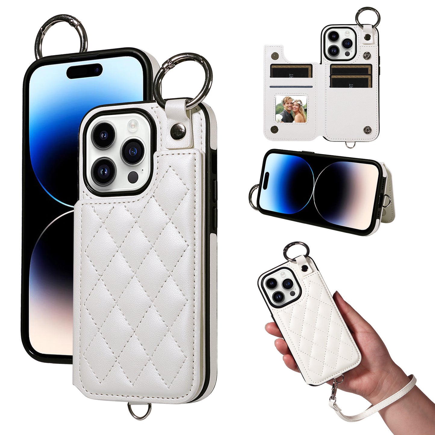 Quilted "Chanel-style" iPhone case with ring holder and card slot