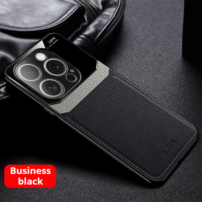 Simple leather-textured Apple phone case
