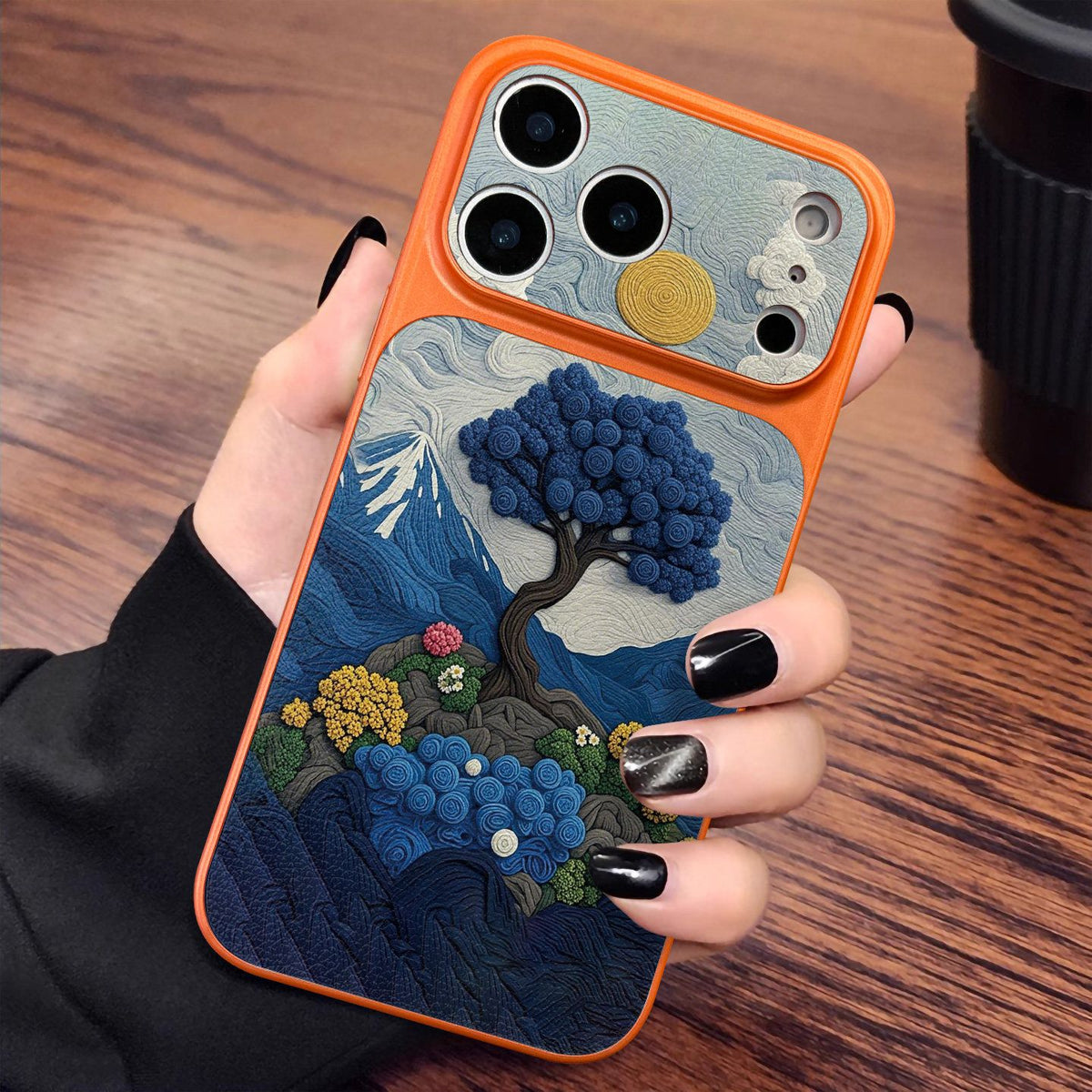 Lambskin Blue Tree Wind Apple Phone Case