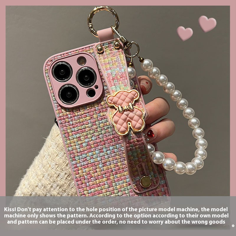 Chanel style braided leather bear apple phone case