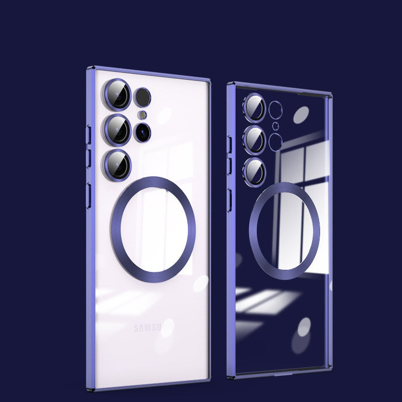 Electroplating magnetic transparent all-inclusive glass Samsung mobile phone case