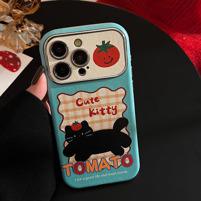 Lambskin Black Cat Tomato Apple Phone Case
