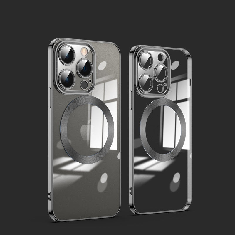 Electroplating magnetic transparent all-inclusive glass Apple phone case