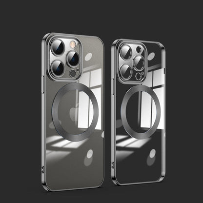 Electroplating magnetic transparent all-inclusive glass Apple phone case