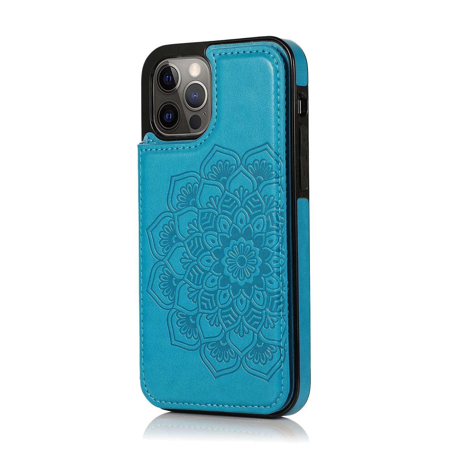 Double-button embossed mandala flip cover card slot Apple phone case