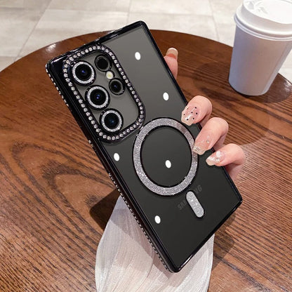 Rhinestone magnetic glitter electroplated Samsung mobile phone case