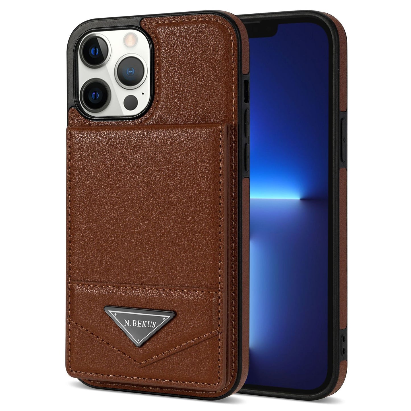 Apple phone case with a sliding back cover featuring a card slot.