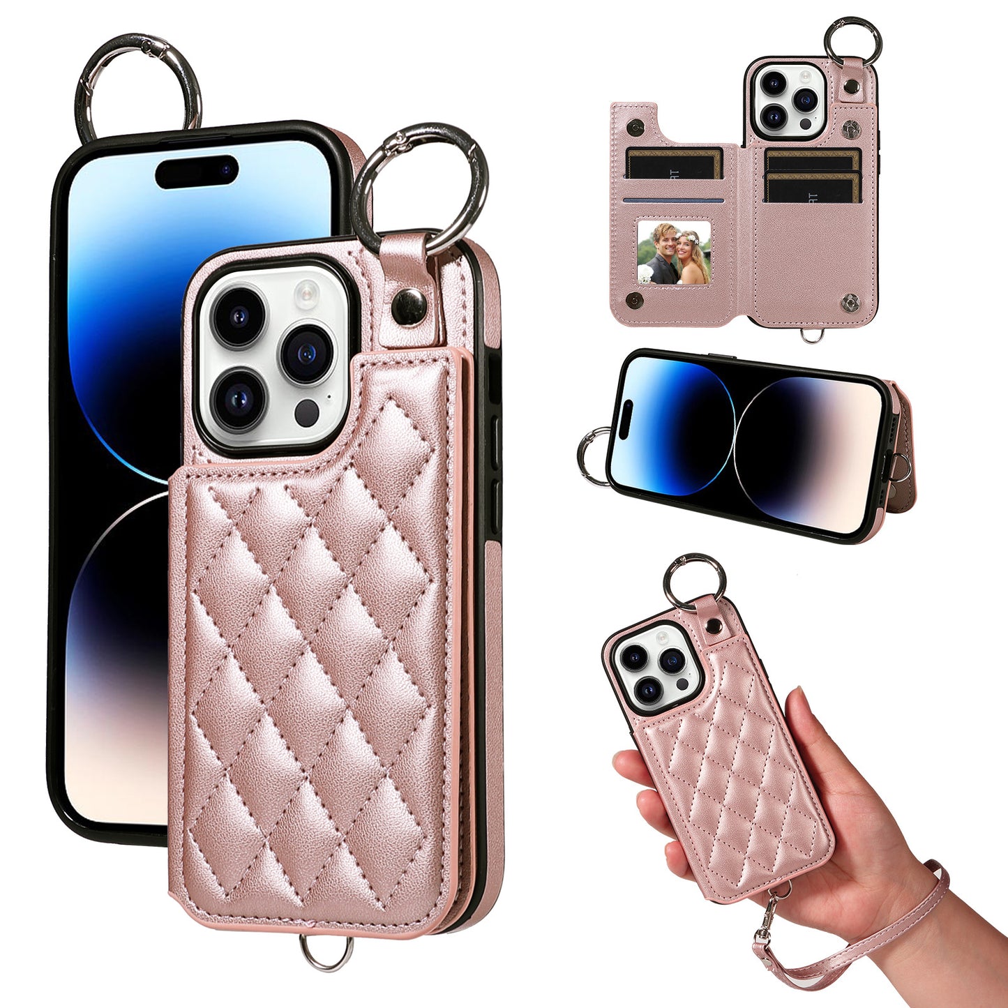Quilted "Chanel-style" iPhone case with ring holder and card slot