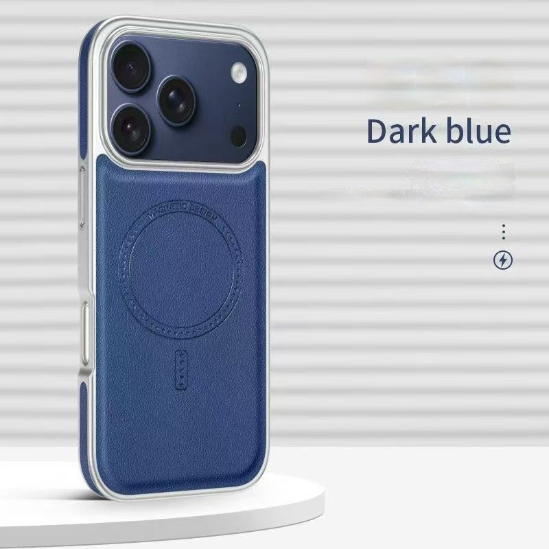 Side leather electroplating magnetic Apple phone case