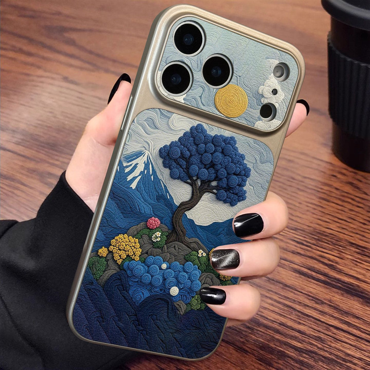 Lambskin Blue Tree Wind Apple Phone Case