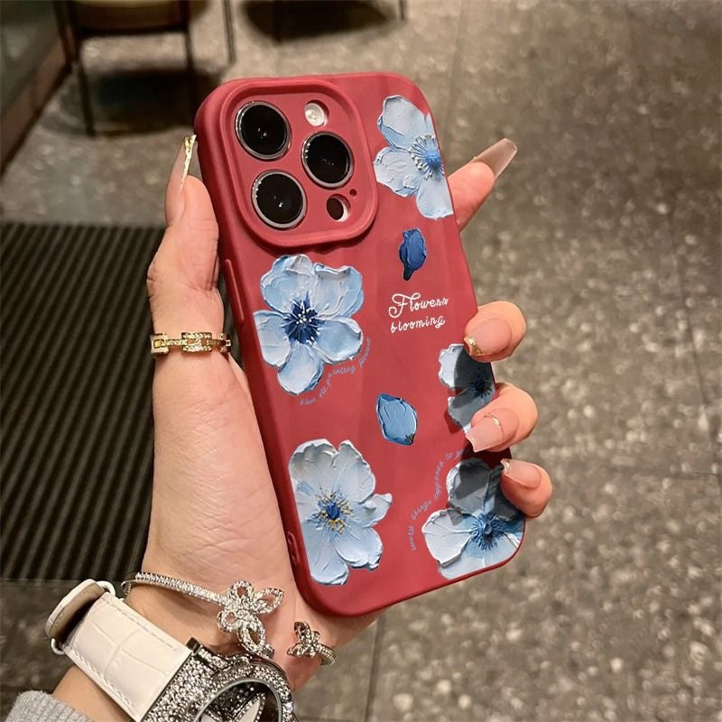Oil painting flower pleated Apple phone case