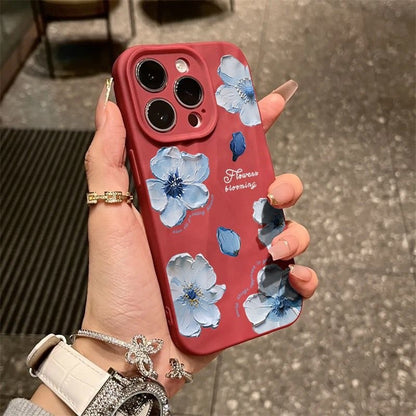 Oil painting flower pleated Apple phone case