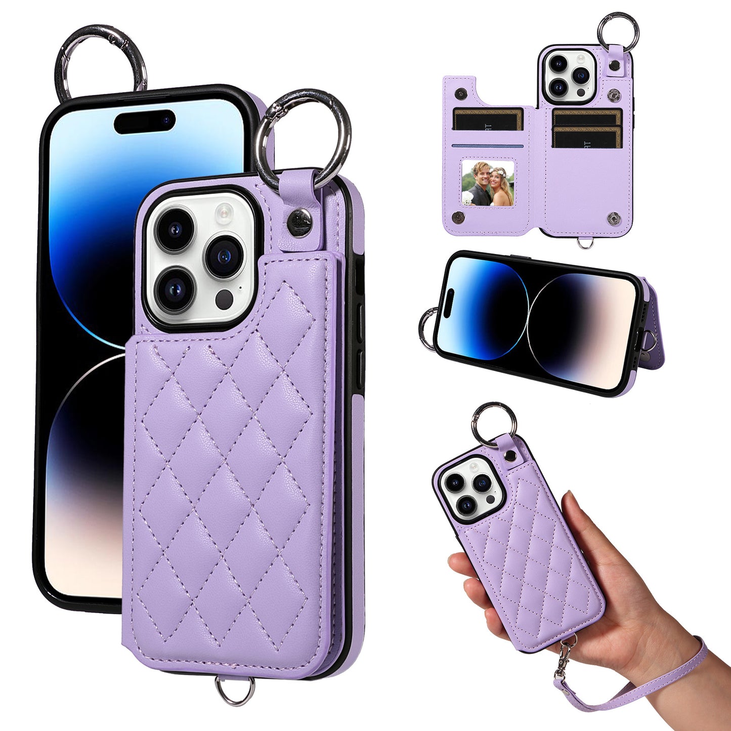 Quilted "Chanel-style" iPhone case with ring holder and card slot