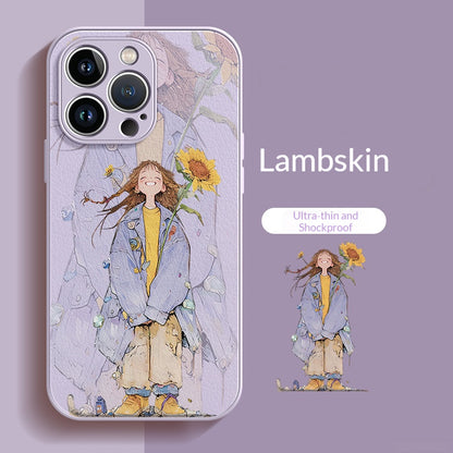 Sunflower Girl Lambskin Apple Phone Case