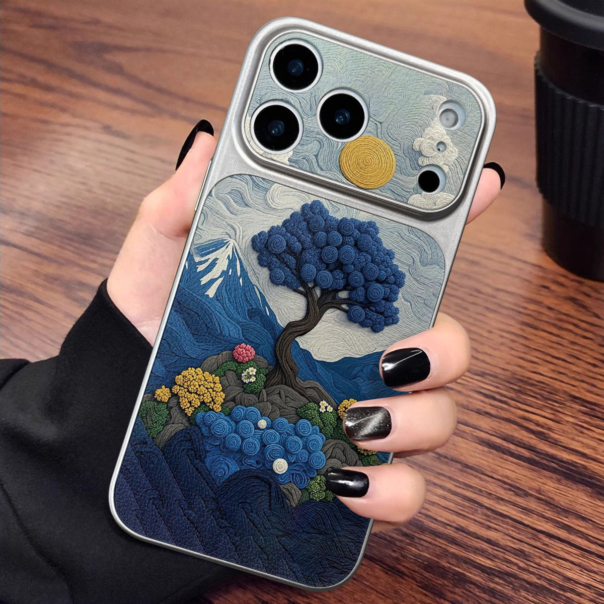 Lambskin Blue Tree Wind Apple Phone Case