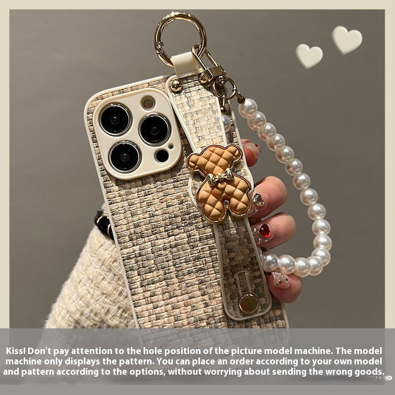 Chanel style braided leather bear apple phone case