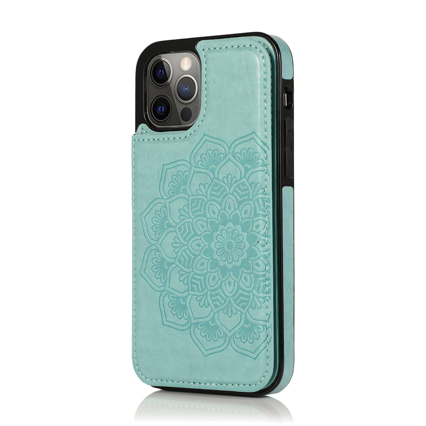 Double-button embossed mandala flip cover card slot Apple phone case